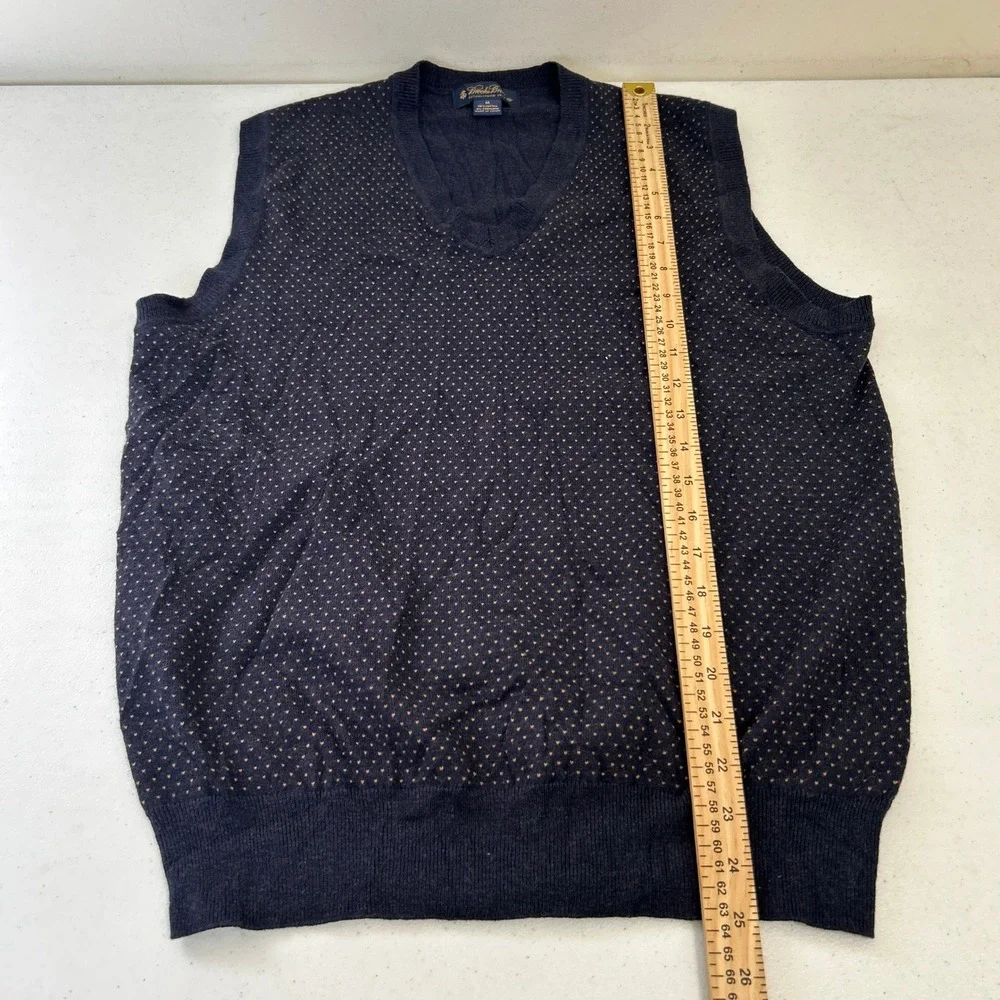 Brooks Brothers Mens Navy Blue Cotton Cashmere V-Neck Micro Dot Sweater Vest M